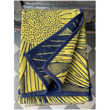 Dzeltens/tumši zils kokvilnas samta - velūra pleds