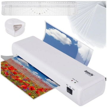 Dokumentu laminators ar apgriešanas ierīci un stūr