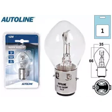 Spuldze BA20D 12V 25/25W ar metāla cokolu AUTOLINE
