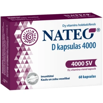 NATEO D 4000 SV D vitamīns kapsulās, 60 gab