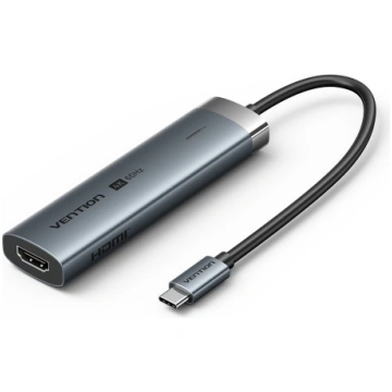 Hub 5w1 Vention USB-C 100W PD 5Gbps 4K@60Hz srebrn