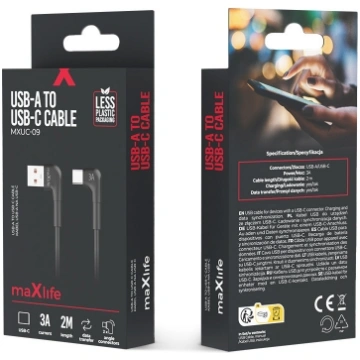 MAXLIFE MXUC-09 angle cable USB - USB-C 2,0 m 3A b