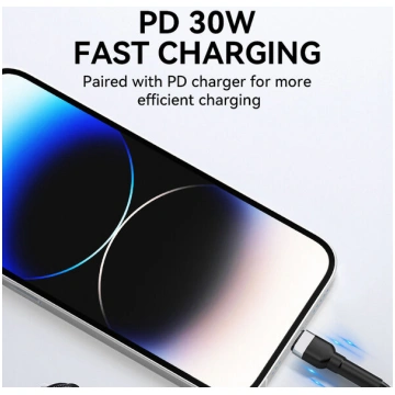 USB-C PD 30W kabelis 1 m – melns
