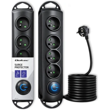Qoltec Surge protector | 4 sockets | 1.5m | Black 