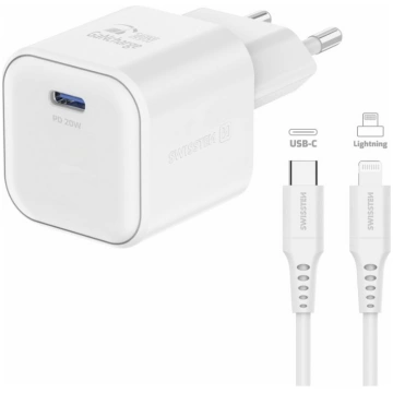 Swissten Travel Charger GaN USB-C 20W PD + Data Ca