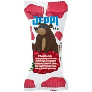 Glazēts biezpiena deserts ar aveņu pildījumu 38g, 