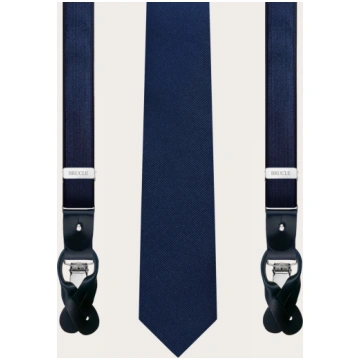 Matching set of elastic satin suspenders and navy 