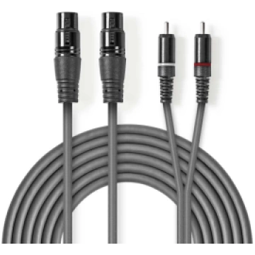 Kabelis Nedis 2x XLR F - 2x RCA M 3m (COTH15230GY3