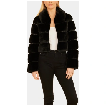 Vegan Leather Paneled Faux Fur Cropped Jacket Dolc