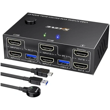 USB 3.0 HDMI KVM komutators 2 datoriem un 2 monito