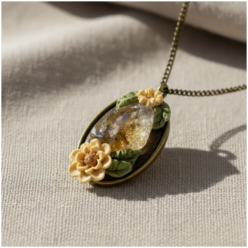 Citrīna amulets ar diviem ziediņiem PowerBeads