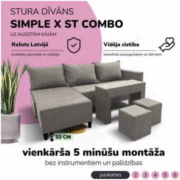 Stūris izvelkamais dīvāns ar galdiņu un pufiem St 