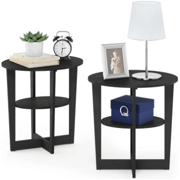 Furinno JAYA 2-15019WN Oval End Table, Set of Two,