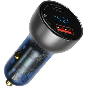 USB + USB-C auto lādētājs 65W Quick Charge LCD ekr