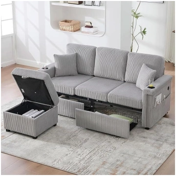 DRIXNO Corner Sofa with Sleep Function, L-Shaped S