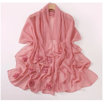 Plain Stitch Rose Floral Bubble Chiffon Hijab Rama