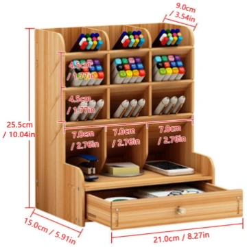 Wooden Desktop Organizer Multi functional Pen Hold