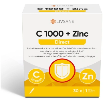 LIVSANE C vitamīns 1000 + Zn Direct pulveris N30