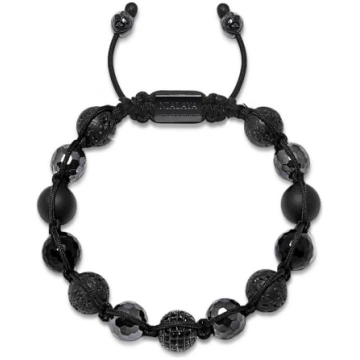 Nialaya - Men"s Beaded Bracelet With Black Cz Diam