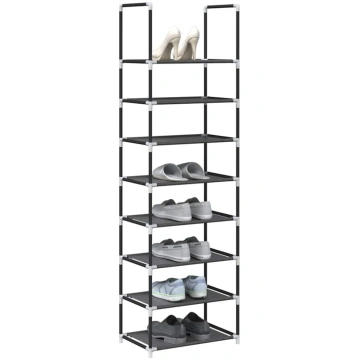 Apavu plaukts 8 līmeņu, melns, 44x28x145 cm, neaus