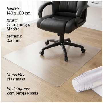 Caurspīdīgs grīdas aizsargpaklājs biroja krēslam