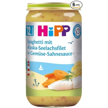 HiPP spageti ar Alaska pollock fileju dārzeņu krēj