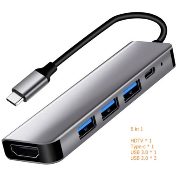 5 vienā USB-C adapteris ar HDMI, USB-C un USB-A sa