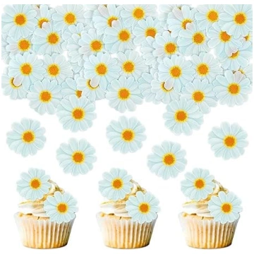 40 ēdamu ziedu Cupcake Toppers baltas krizantēmas 