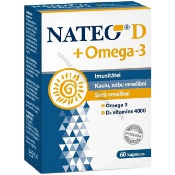NATEO D + Omega-3. Iepakojumā 60 kapsulas