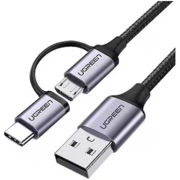 Ugreen Kabel USB-A zu Micro USB + USB-C 1m schwarz