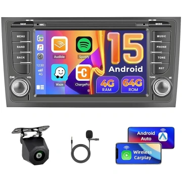 Hikity 4 + 64 GB Auto Radio Android 15 priekš Audi