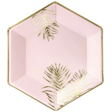 Vienreizlietojamie papīra šķīvji Leaves Light Pink