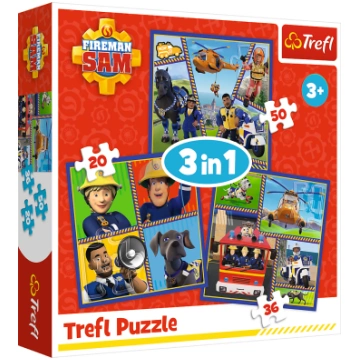 Puzzle 3v1 Fireman Sam Day Trefl