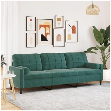 Sofa 3-Sitzer Dunkelgrün Samt mit Zierkissen für a