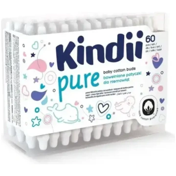 Kindii Pure Zīdaiņu vates kociņi papīra kastītē ar