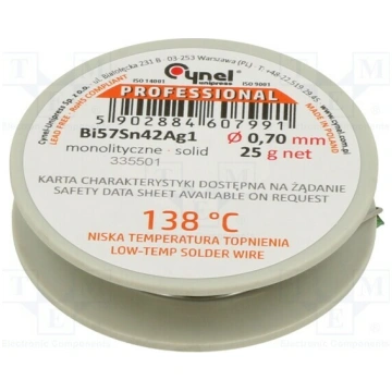 Tin; lead free; Bi57Sn42Ag1; 0.7mm; 25g; reel; Flu