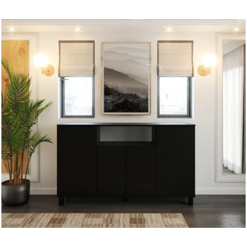 MŪSDIENĪGA KUMODE MATĒTA MELNA 140CM 4 DURVIS