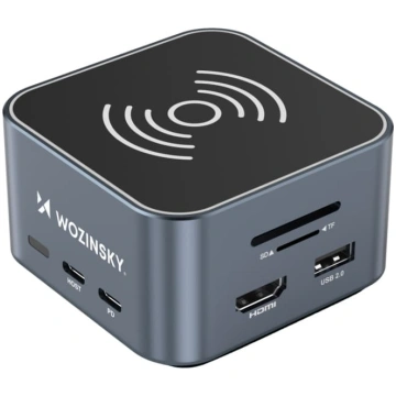 12in1 centrmezgls ar bezvadu lādētāju USB-A USB-C