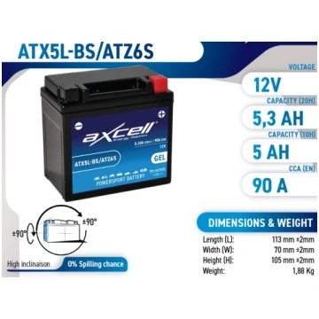 Axcell 12V 4.2Ah 80A AGM moto Akumulators 113x70x1