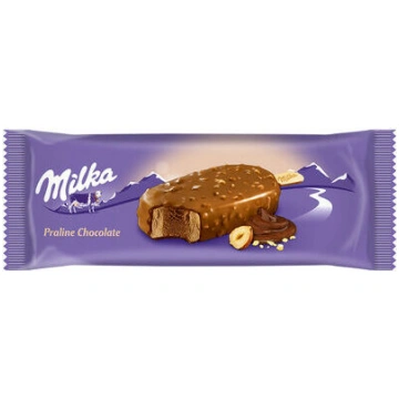 Saldējums Milka, zemesriekstu šokolādes uz kociņa 