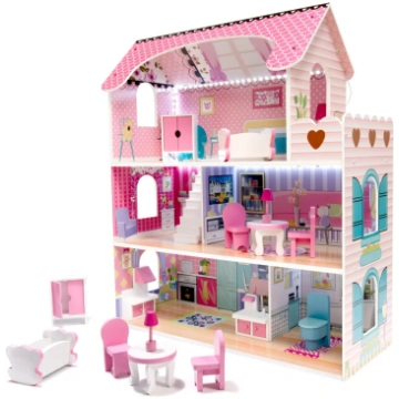 RoGer Wooden Doll House with LED 70cm