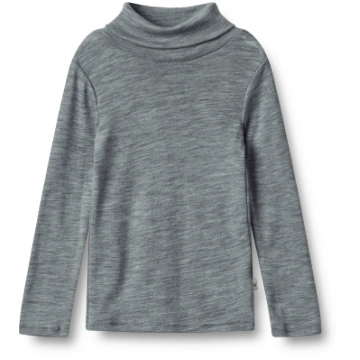 Aksel Roll Neck Wool T-Shirt Melange Grey Wheat