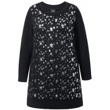 Ulla Popken Sequined Soft Fine Knit Sweater Black 