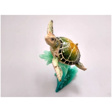 Green Sea Turtle Figurine Riding A Wave (One figur