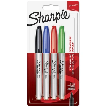 Marķieris Sharpie Fine 4 gab. (melns, zils, sarkan
