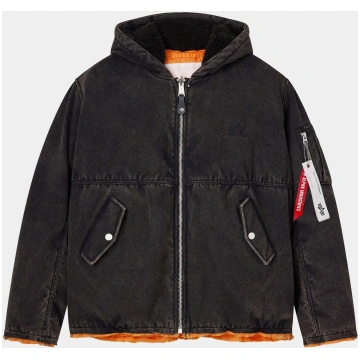 PURPLE X ALPHA HOODED BOMBER - BLACK / 2XL