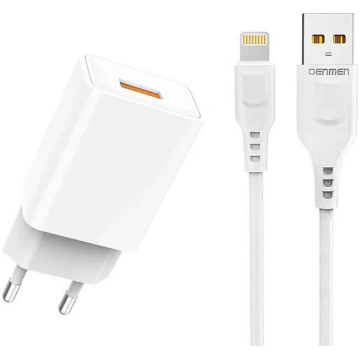 Telefona lādētājs Denmen DC01, USB, 100 cm, balta 