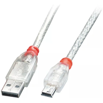 USB kabelis Lindy 1m Type A uz Mini-B caurspīdīgs