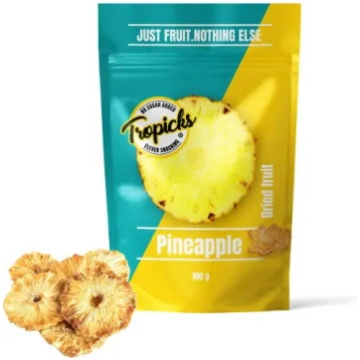 Žāvēts ananass Tropicks 100 g – šķēlēs žāvēts augl