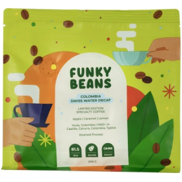 Specializētās bezkofeīna kafijas pupiņas Funky Bea